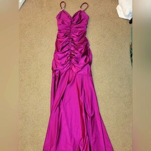 XScape Women's Fuschia Ruched Mermaid Prom Dress